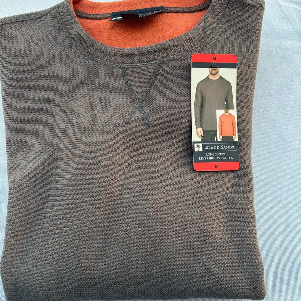 Island Sands Mens Reversible Crewneck Sweater Long Sleeve Sienna Orange M NEW